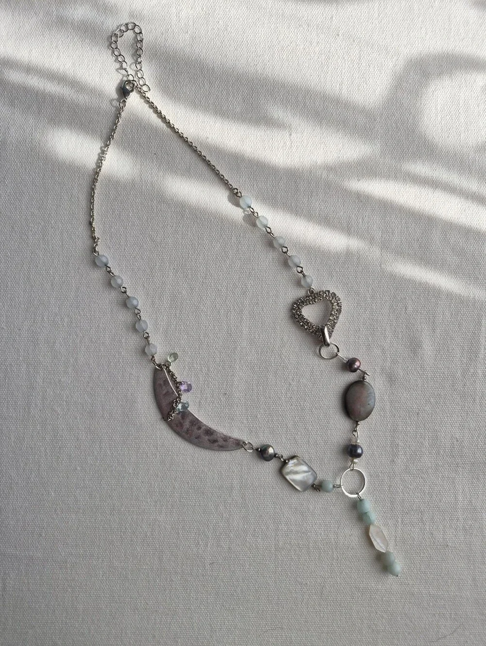 Reimagined Beaded Silver Moon Necklace